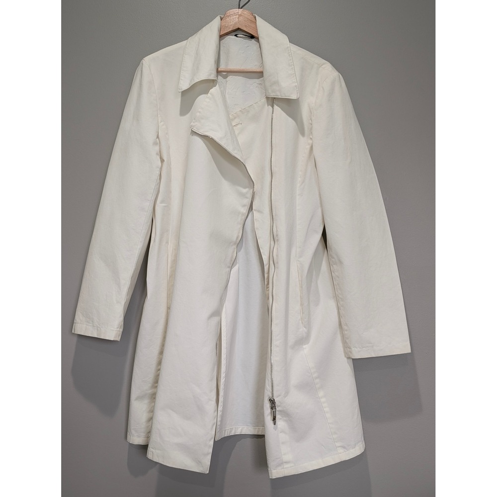 Cinzia Rocca Due Womens White Asymmetrical Zip Belted Trench Coat Made in Italy